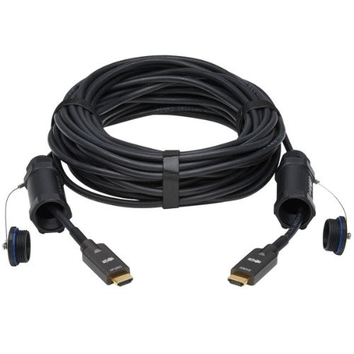 Tripp Lite P568FA-50M-W High-Speed Armored HDMI Fiber Active Optical Cable (AOC) with Hooded Connectors - 4K @ 60 Hz, HDR, IP68, M/M, Black, 50 m (164 ft.)
