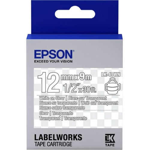Epson C53S654013/LK-4TWN Ribbon white on Transparent extra adhesive 9mm x 9m for Epson LabelWorks 4-18mm/36mm/6-12mm/6-18mm/6-24mm