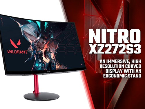 Acer Nitro KG2 Nitro XZ272S3 curved gaming monitor - 27", 1500R, Full HD, 180Hz, 1ms, FreeSync Premium, DisplayHDR 400, HDMI & DP