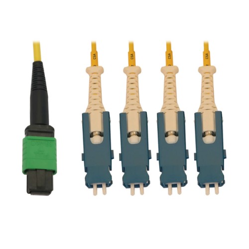 Tripp Lite N390-01M-4S-AP 40/100/400G Singlemode 9/125 OS2 Breakout Fiber Optic Cable (12F MTP/MPO-APC to 4x Duplex SN-UPC F/M), LSZH, Yellow, 1 m (3.3 ft.)