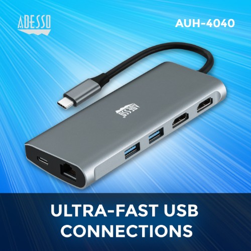 Adesso AUH-4040 laptop dock/port replicator Wired USB 3.2 Gen 1 (3.1 Gen 1) Type-C Grey