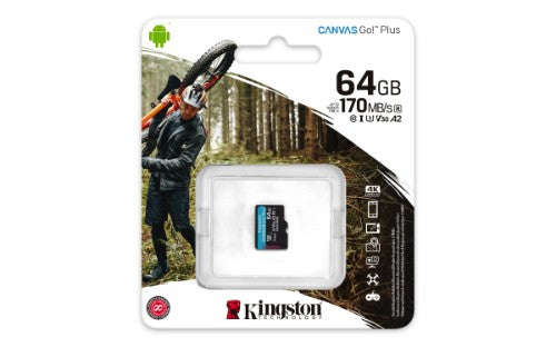 Kingston Technology Canvas Go! Plus 64GB microSDXC Canvas Go Plus 170R A2 U3 V30 Single Pack w/o ADP