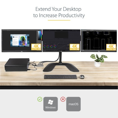 StarTech.com 3-Port MST Hub - DisplayPort to 3x HDMI, Triple 4K 60Hz Monitors, DP 1.4 Multi-Monitor Video Adapter, 1ft (30cm) Built-in Cable, USB Powered, Windows Only
