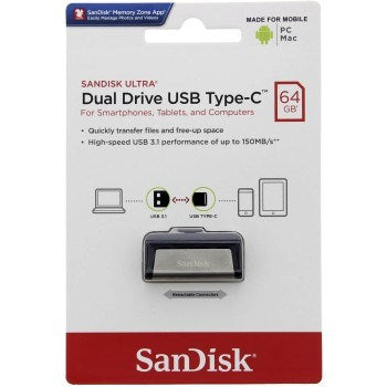 SanDisk 173338 USB flash drive 64 GB USB Type-A / USB Type-C Black, Silver