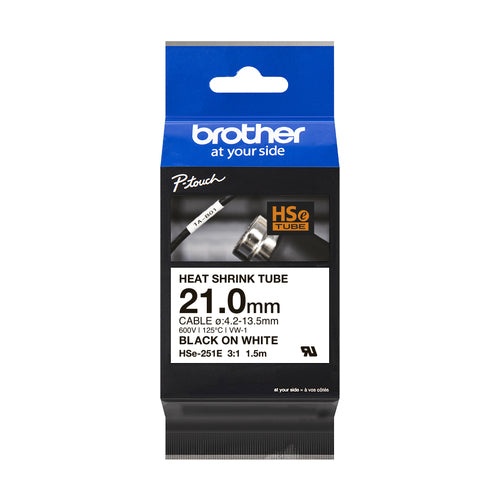 Brother HSE-251E Heat Shrink Tubes black on white 21mm x 1,5m for Brother P-Touch TZ 3.5-24mm HSE/36mm HSE