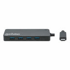 Manhattan USB-C Dock/Hub, Ports (x7): USB-A (x7), 5 Gbps (USB 3.2 Gen1 aka USB 3.0), External Power Supply Not Needed, Universal for all devices, Cable 15cm, SuperSpeed USB, Black, Three Year Warranty