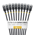 StarTech.com 30cm Black Ultra Slim Cat6A Ethernet Cable, 10 Pack, Snagless, FTP, Pure Bare Copper Wire, 34AWG Ultra Slim RJ45 Network Patch Cord, Individually Tested