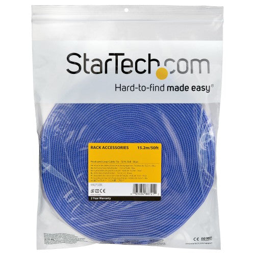 StarTech.com 50ft (15.2m) Hook and Loop Roll, Blue, Cut-to-Size Reusable Cable Ties, Bulk Industrial Wire Fastener Tape, Adjustable Fabric Wraps, Reusable Self Gripping Cable Management Straps