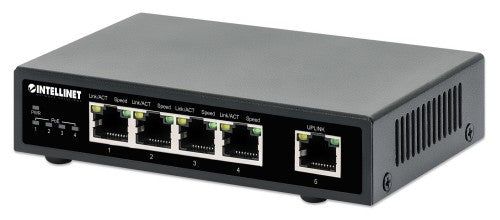 Intellinet 5-Port Gigabit Ethernet PoE+ Switch, Four PSE PoE Ports, IEEE 802.3at/af (PoE+/PoE) Compliant, PoE Power Budget up to 62 W, Desktop Format (with UK power cord)