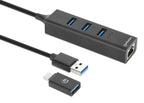 Manhattan USB-C & USB-A Combo Dock/Hub, Ports (4): Ethernet and USB-A (x3), 5 Gbps (USB 3.2 Gen1 aka USB 3.0), External Power Supply Not Needed, Universal for all devices, USB-A Male with Attachable USB-C Male Adapter, SuperSpeed USB, Black, Three Year Wa
