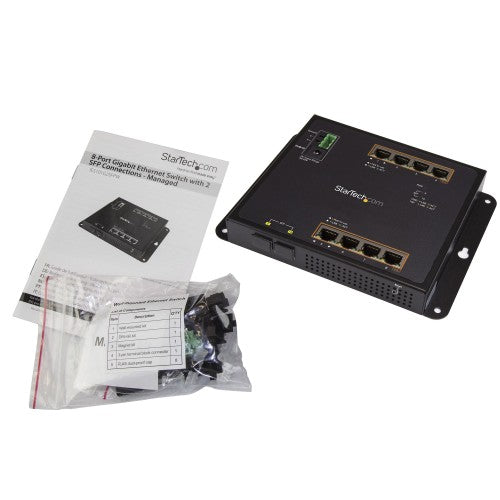 StarTech.com Industrial 8 Port Gigabit PoE+ Switch w/2 SFP MSA Slots - 30W - Layer/L2 Switch Hardened GbE Managed - Rugged High Power Gigabit Ethernet Network Switch IP-30/-40 C to 75 C