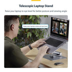 StarTech.com Telescopic Laptop Stand, 360 Swivel Base, Rotating Computer Riser for Desk, Adjustable Height and Tilt, Max 11lb/5kg, Aluminum Build, Portable Design