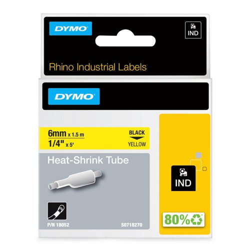 Dymo 18052/S0718270 Heat Shrink Tubes black / yellow 6mm x 1,5m for Dymo Rhino 6-12mm/19mm/24mm