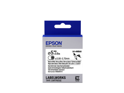 Epson C53S654904/LK-4WBA5 Heat Shrink Tubes black on white 5mm x 2,5m for Epson LabelWorks 6-12mm/18mm/24mm