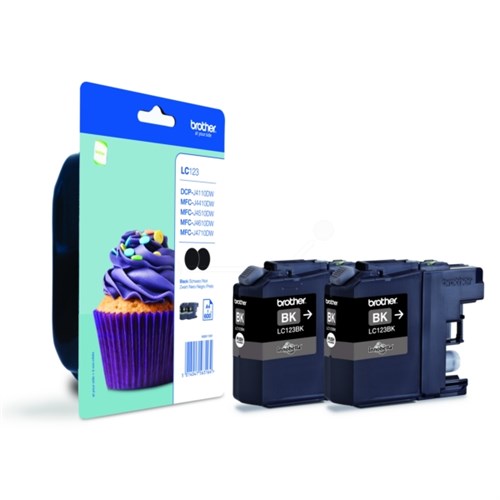 Brother LC-123BKBP2 Ink cartridge black twin pack, 2x600 pages ISO/IEC 24711 11ml Pack=2 for Brother DCP-J 132/MFC-J 4510/MFC-J 6920