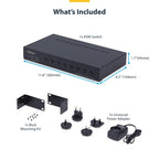 StarTech.com 8-Port HDMI KVM Switch with 1U Rack Mount Kit, 4K 60Hz HDMI 2.0, Push-Button & Hotkey Switching, 4-Port USB Hub, OS Independent, TAA Compliant