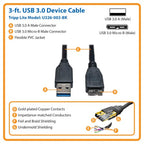 Tripp Lite U326-003-BK USB 3.0 SuperSpeed Device Cable (A to Micro-B M/M) Black, 3 ft. (0.91 m)