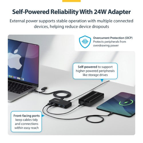 StarTech.com 4-Port USB-A Hub, 5Gbps, Self-Powered, 2-in-1 USB-C and USB-A Host Cable, 1x BC 1.2 Charging Port, 24W Power Adapter Included, MacBook and Windows