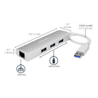 StarTech.com 3-Port USB Hub with Ethernet, USB-A Ports, Gigabit Ethernet/GbE, USB 5Gbps, Rugged Design, Bus-Powered, Portable Laptop USB 3.0 Hub