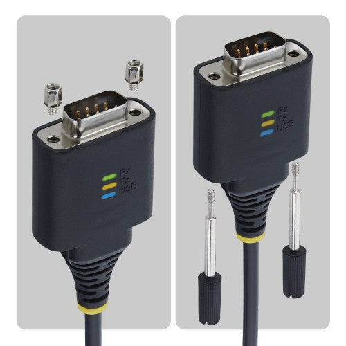 StarTech.com 6.6ft (2m) USB-C to Serial Adapter Cable, COM Retention, FTDI Chipset, Type-C to Male DB9 RS232, Status LEDs, Interchangeable DB9 Screws and Nuts