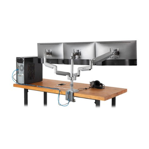 Tripp Lite DDR1730TAL Triple-Display Gas-Spring Flex-Arm Desktop Clamp and Grommet for 17” to 30” Flat-Screen Displays - USB and Audio Ports, Aluminum