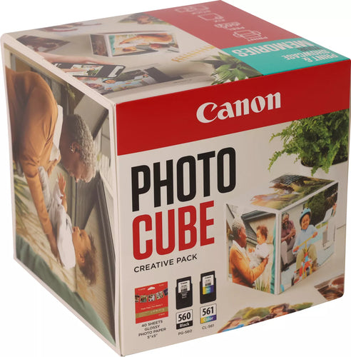 Canon 3713C012/PG-560+CL-561 Printhead cartridge multi pack black + color Cube white blue +PP201 40 sheet 13x13cm 7,5ml + 8,3ml Pack=2 for Canon Pixma TS 5350