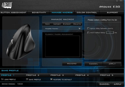 Adesso iMouse E30 - 2.4 GHz Wireless Vertical Programmable Mouse