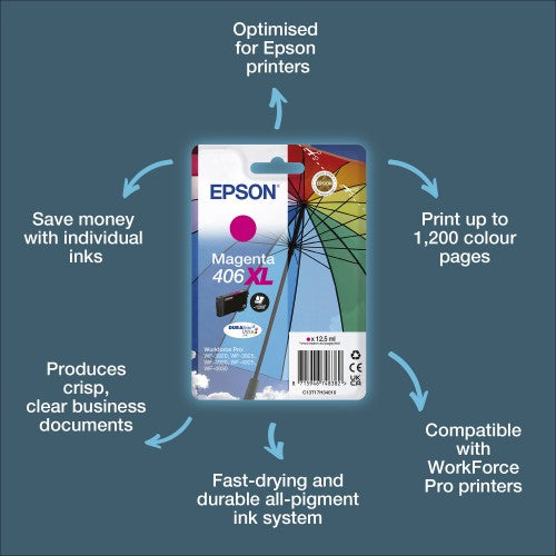 Epson C13T17H34010/406XL Ink cartridge magenta high-capacity 12.5ml for Epson  WF-3920