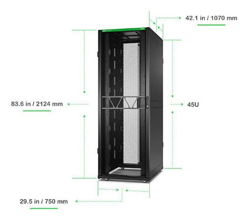 APC NetShelter SX Server Rack Gen 2, 45U, 2124H x 750W x 1070D mm, with Sides, Black