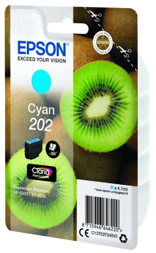 Epson C13T02F24010/202 Ink cartridge cyan, 300 pages 4.1ml for Epson XP 6000