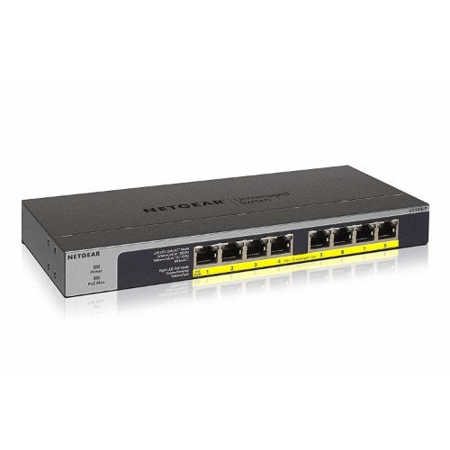NETGEAR GS108LP Unmanaged Gigabit Ethernet (10/100/1000) Power over Ethernet (PoE) 1U Black, Grey