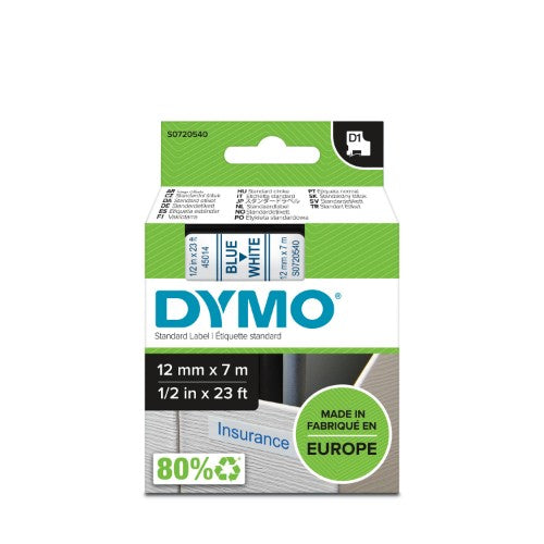 Dymo 45014/S0720540 DirectLabel-etikettes blue on white 12mm x 7m for Dymo D1 6-12mm/19mm/24mm/9-12mm/9-19mm