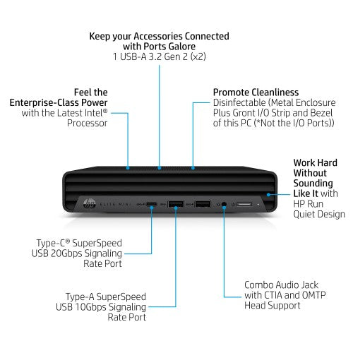 HP Elite 800 G9 Intel® Core™ i5 i5-12500T 8 GB DDR5-SDRAM 256 GB SSD Windows 11 Pro Mini PC Black