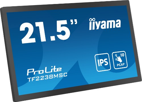 iiyama 21.5” 10pt Optical Bonded PCAP Open Frame Touch monitor with IPS panel technology, edge-to-edge glass design, anti-fingerprint coating and metal housing