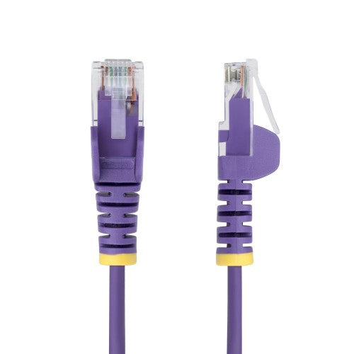 StarTech.com 15m Purple Slim CAT6 Ethernet Cable, Snagless, 100W PoE, UTP, LSZH, 28AWG Pure Bare Copper Wire, Slim RJ45 Network Patch Cord w/Strain Reliefs, Individually Tested
