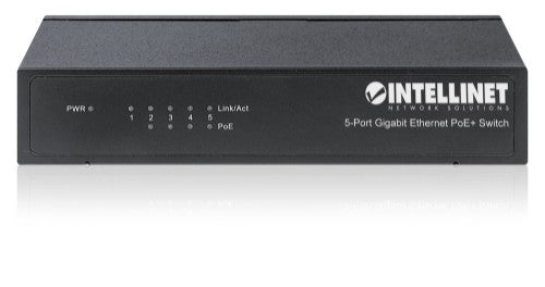 Intellinet 5-Port Gigabit Ethernet PoE+ Switch, 4 x PSE Ports, IEEE 802.3at/af Power over Ethernet (PoE+/PoE) Compliant, 60 W, Desktop (With UK 3-pin power cord)
