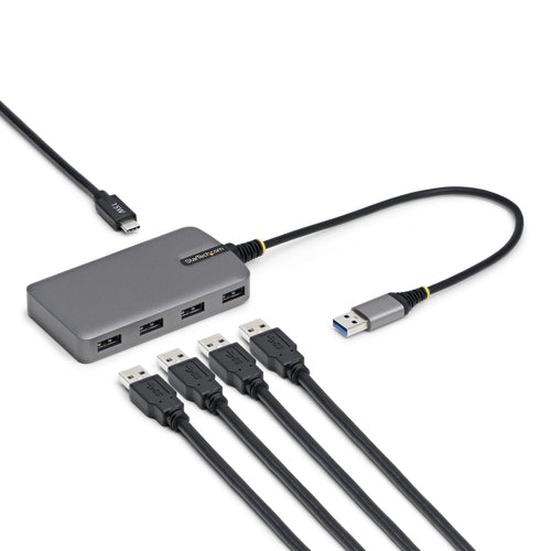 StarTech.com 4-Port USB-A Hub, 5Gbps, Bus Powered, USB-A to 4x USB-A Hub with USB-C Auxiliary Power Input, 1ft/30cm Host Cable, Portable Desktop/Laptop USB Hub