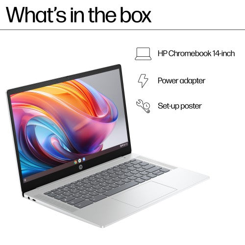 HP Chromebook 14a-nf0000na Intel® Core™ i3 i3-N305 35.6 cm (14") Full HD 8 GB LPDDR5-SDRAM 256 GB eUFS Wi-Fi 6E (802.11ax) ChromeOS Silver