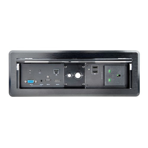 StarTech.com Conference Table Box for AV Connectivity & Power/Charging - 4K HDMI output with HDMI, DP, & VGA Inputs, GbE, Audio - Charging Station w/ 2x USB-A & 1x CE Certified UK Plug