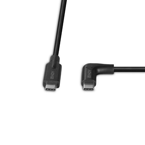 Lindy 0.5m USB 3.2 Straight USB-C to Right-Angled USB-C Cable, 10Gbps