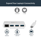 StarTech.com 3-Port USB-C Hub with Gigabit Ethernet - USB-C to 3x USB-A - USB 3.0 Hub - 5Gbps - White