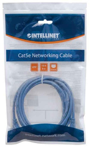 Intellinet Network Patch Cable, Cat5e, 3m, Blue, CCA, U/UTP, PVC, RJ45, Gold Plated Contacts, Snagless, Booted, Lifetime Warranty