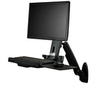 StarTech.com Wall Mount Workstation - Articulating Full Motion Standing Desk with Ergonomic Height Adjustable Monitor & Keyboard Tray Arm - Mouse & Scanner Holders - Single VESA Display - TAA