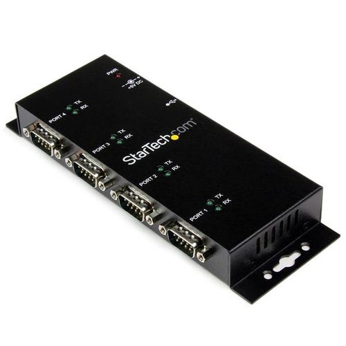 StarTech.com 4 Port USB to DB9 RS232 Serial Adapter Hub – Industrial DIN Rail and Wall Mountable - TAA