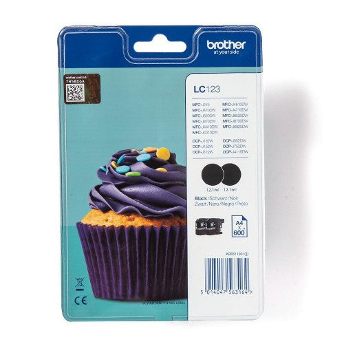 Brother LC-123BKBP Ink cartridge black Blister, 600 pages 9ml for Brother DCP-J 132/MFC-J 4510/MFC-J 6920