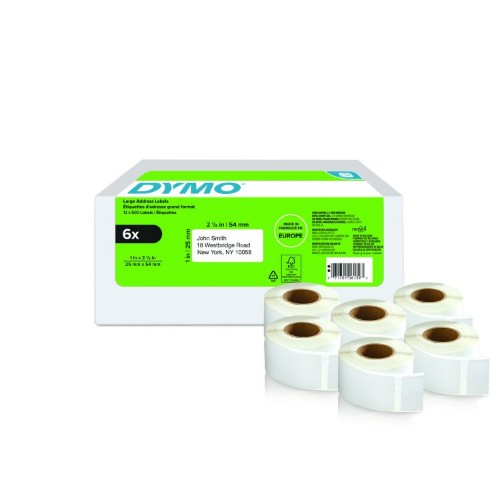 Dymo 2177564 DirectLabel-etikettes 54mm x 25mm 6 x 500 pcs for Dymo 400 Duo/60mm