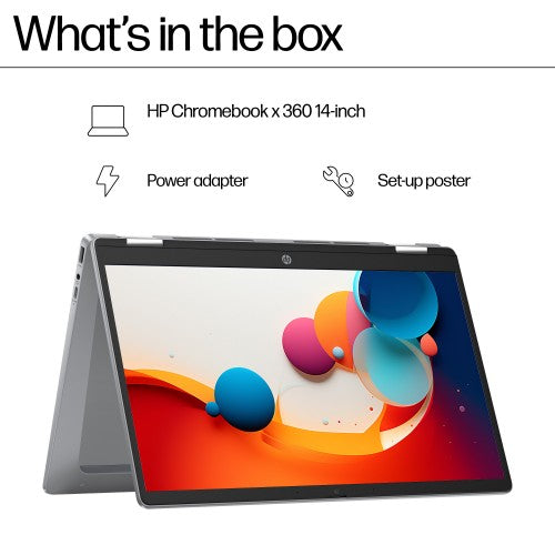 HP Chromebook x360 14b-cd0002na Intel® N N100 35.6 cm (14") Touchscreen HD 4 GB LPDDR5-SDRAM 128 GB eUFS Wi-Fi 6 (802.11ax) ChromeOS Silver
