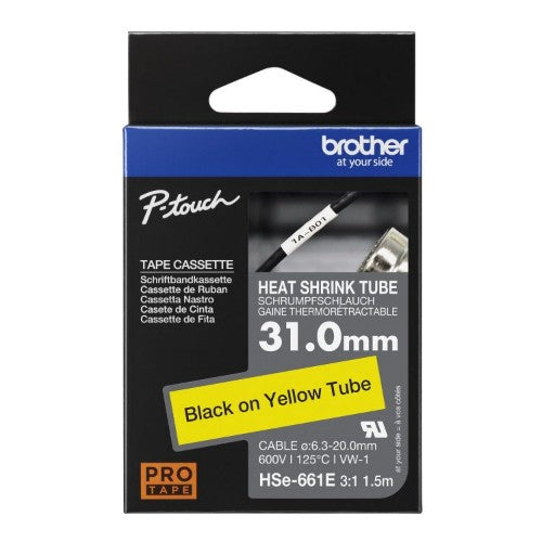Brother HSE-661E Heat Shrink Tubes black on yellow 31mm x 1,5m for Brother P-Touch TZ 3.5-36mm HSE