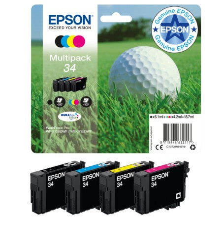 Epson C13T34664010/34 Ink cartridge multi pack Bk,C,M,Y 6,1ml + 3x4,2ml Pack=4 for Epson WF-3720