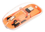 Manhattan Transparent Rechageable Wireless Mouse, Clear/Orange, Adjustable 800/1200/1600dpi, With RGB LED light, 2.4Ghz (effective range up to 10m), USB, Optical, Ambidextrous, Four Button with Scroll Wheel, Slim Design, USB-A micro receiver, Lithium Ion